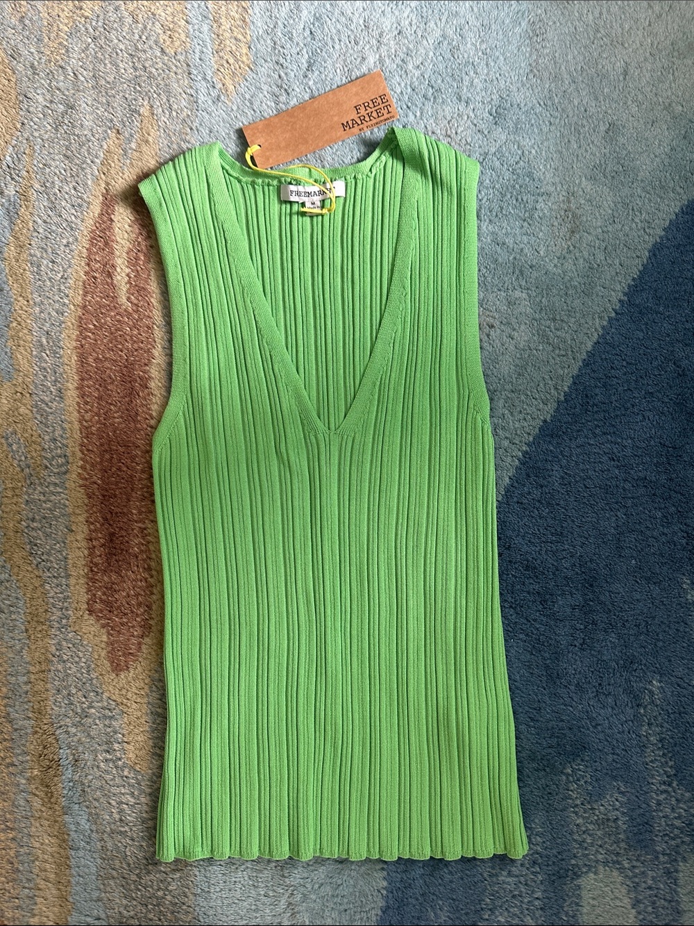 Flying Tomato Green Ribbed V-Neck Tank Top